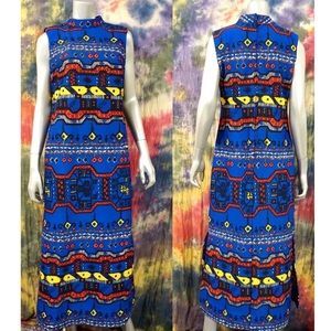 VTG 60s Maxi Dress Bright Geometric Psychedelic XL